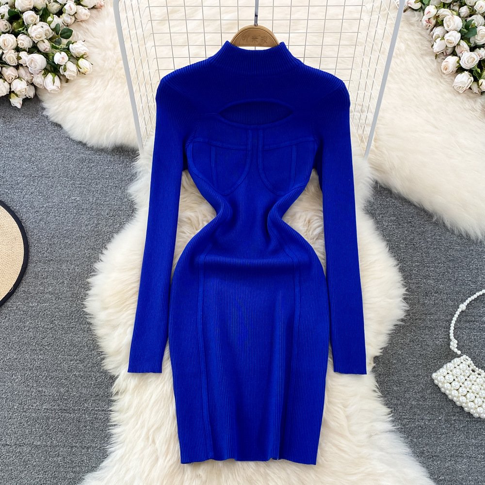 Plus Size Sexy Hollow Out Wrap Hip Slim Midi Maxi Ribbed Knitted Sweater Dresses Bodycon Winter Women