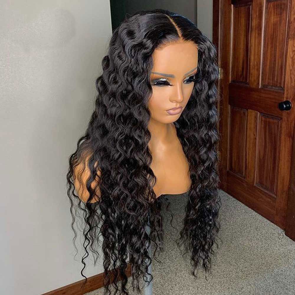 Cheap Deep Wave Virgin Cuticle Aligned human hair 4*4 Closure Lace Wig Raw Brazilian Human Hair lace front Wigs