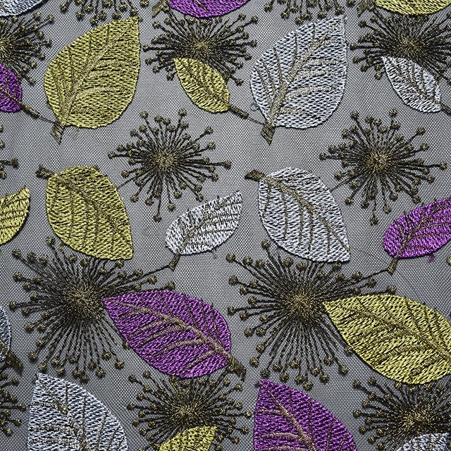Embroidered Mesh Lace Fabric New Design Colorful Leaves Pattern Stretch Nylon Embroidery Yarn Decorated Fashion Customized Color