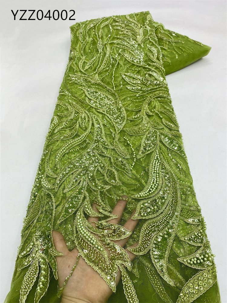 High Quality Luxury Golden Beaded Sequin Laces Fabrics for Women Wedding Dress African Lace Embroidery for party