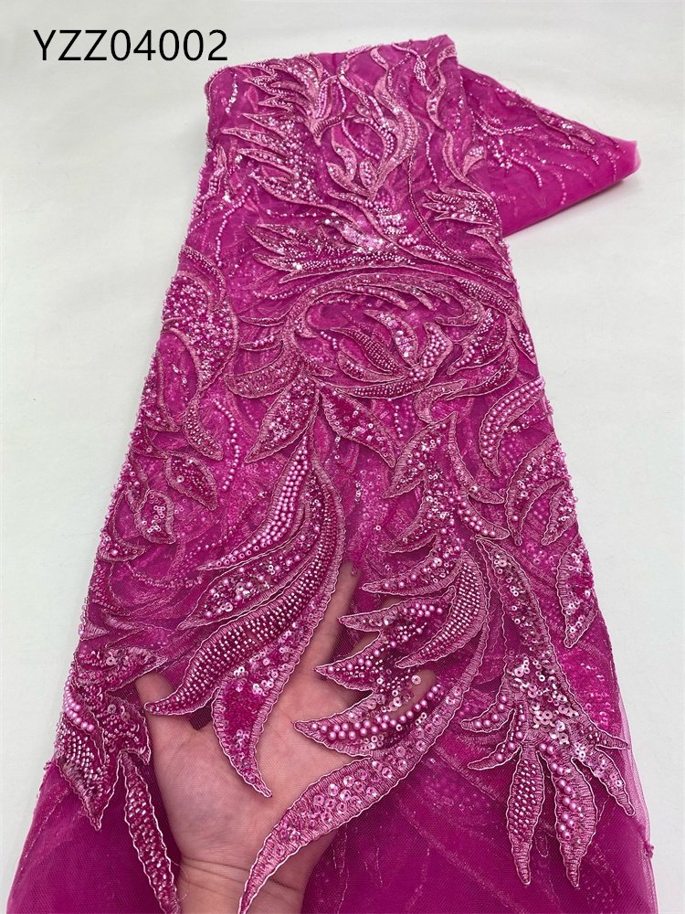 High Quality Luxury Golden Beaded Sequin Laces Fabrics for Women Wedding Dress African Lace Embroidery for party