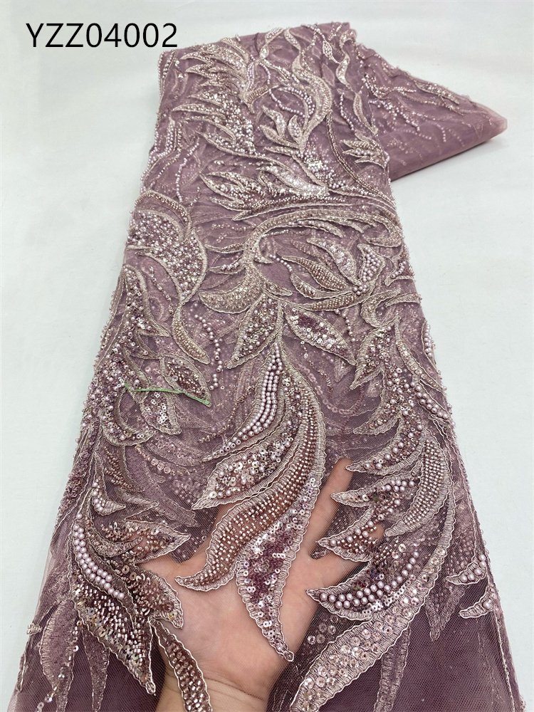 High Quality Luxury Golden Beaded Sequin Laces Fabrics for Women Wedding Dress African Lace Embroidery for party