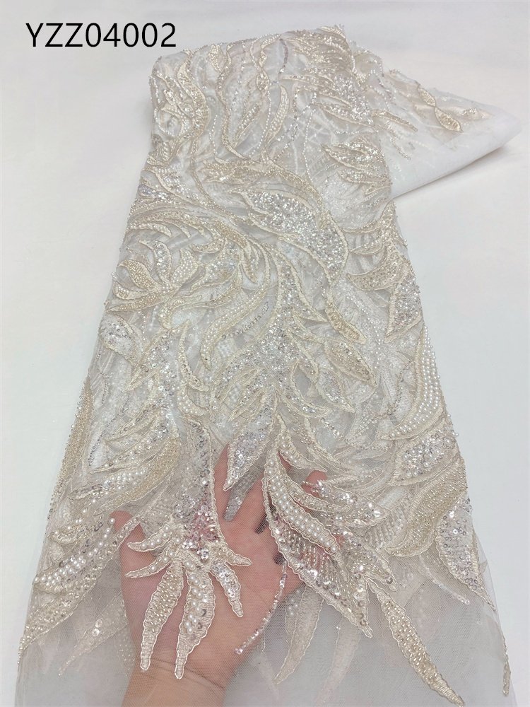 High Quality Luxury Golden Beaded Sequin Laces Fabrics for Women Wedding Dress African Lace Embroidery for party