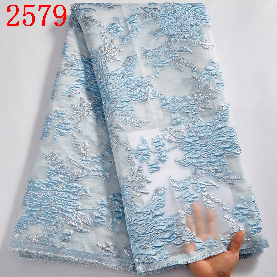 Embroidery Brocade Jacquard Fabric African Nigerian Lace Fabric High Quality Brocade Lace Fabric With Sequin Lace 2579