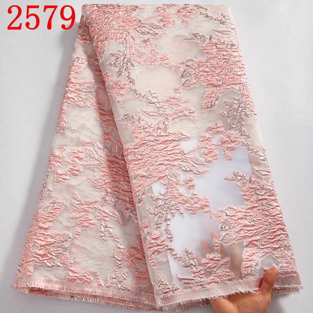 Embroidery Brocade Jacquard Fabric African Nigerian Lace Fabric High Quality Brocade Lace Fabric With Sequin Lace 2579