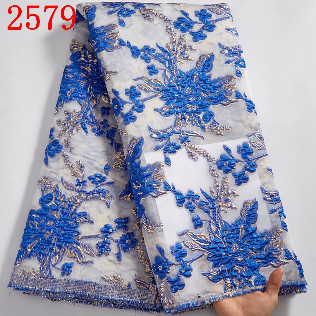 Embroidery Brocade Jacquard Fabric African Nigerian Lace Fabric High Quality Brocade Lace Fabric With Sequin Lace 2579