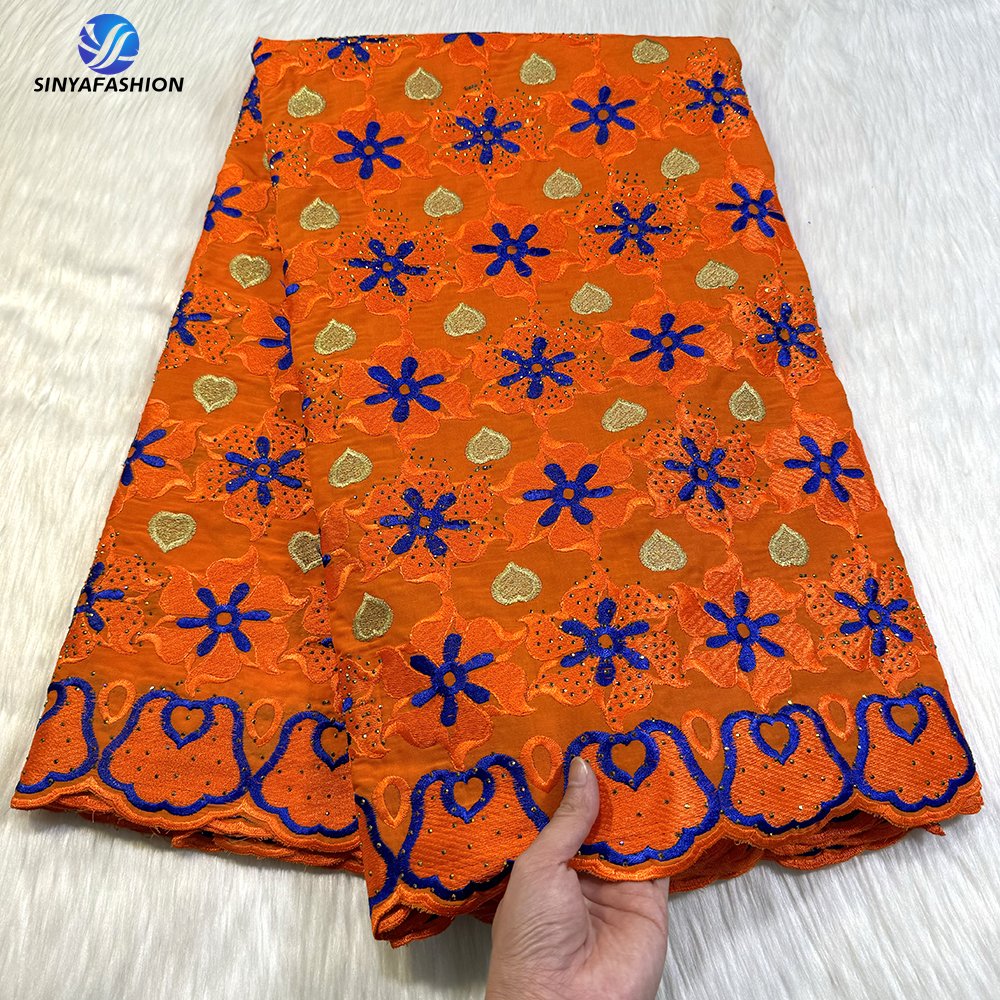 Sinya African Swiss Voile Lace Fabrics For Women High Quality Wholesale Embroidery Cotton Lace Wedding Dress With Stones
