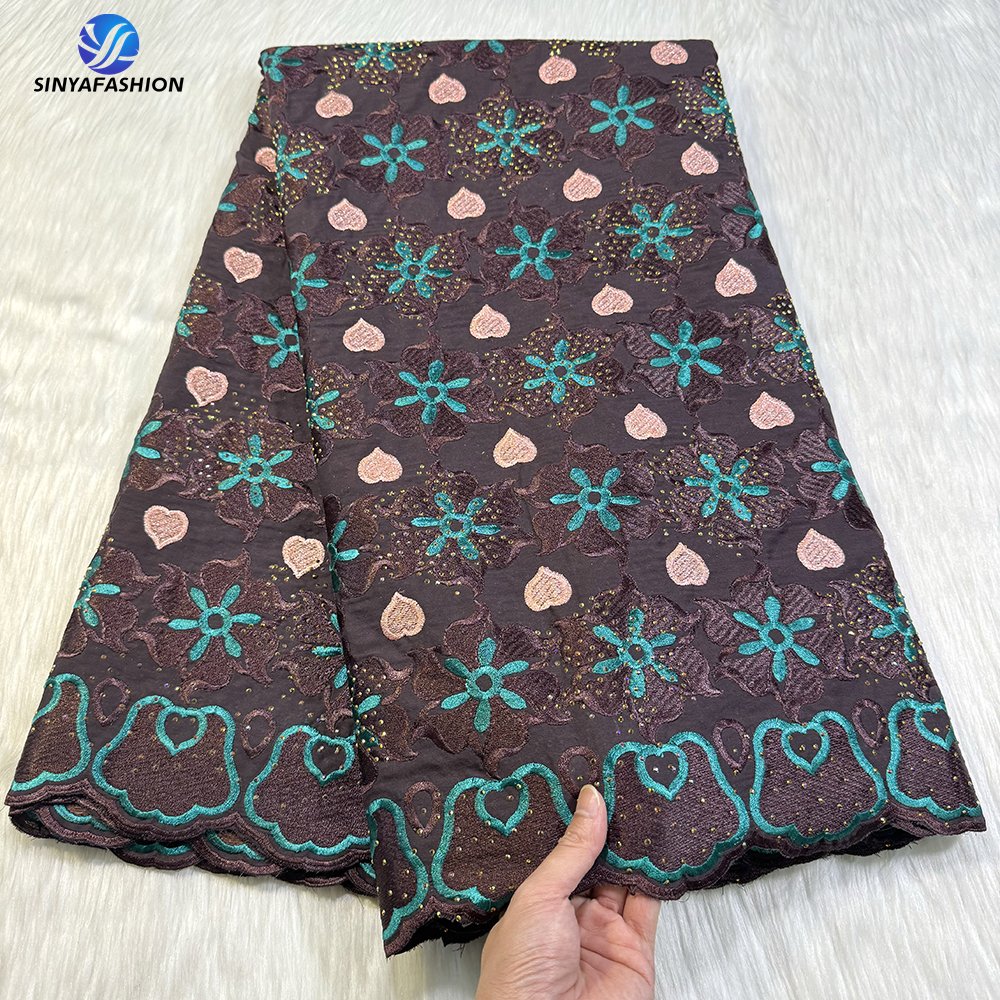 Sinya African Swiss Voile Lace Fabrics For Women High Quality Wholesale Embroidery Cotton Lace Wedding Dress With Stones