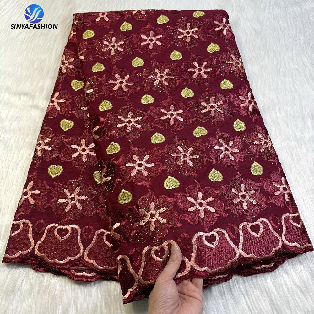 Sinya African Swiss Voile Lace Fabrics For Women High Quality Wholesale Embroidery Cotton Lace Wedding Dress With Stones
