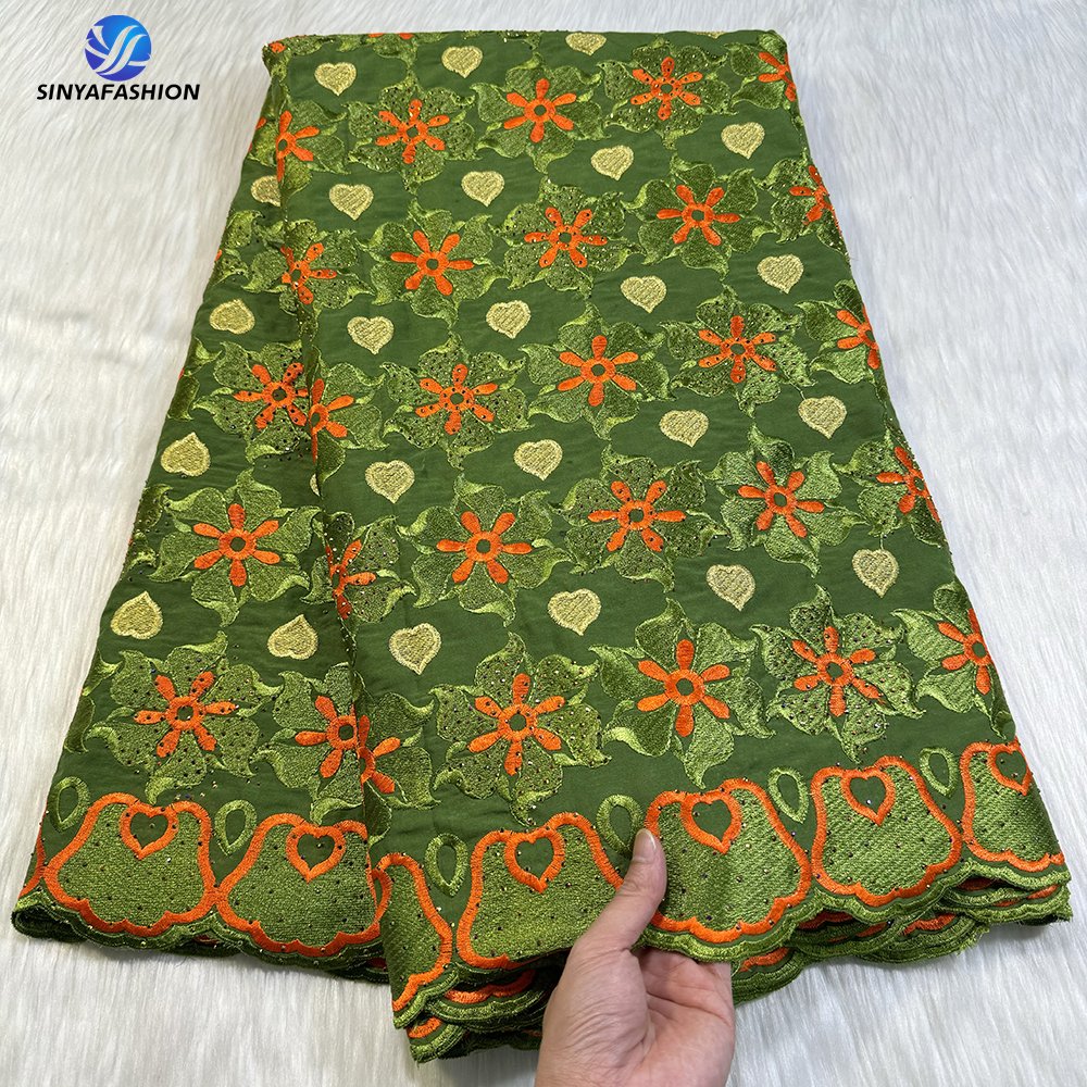 Sinya African Swiss Voile Lace Fabrics For Women High Quality Wholesale Embroidery Cotton Lace Wedding Dress With Stones
