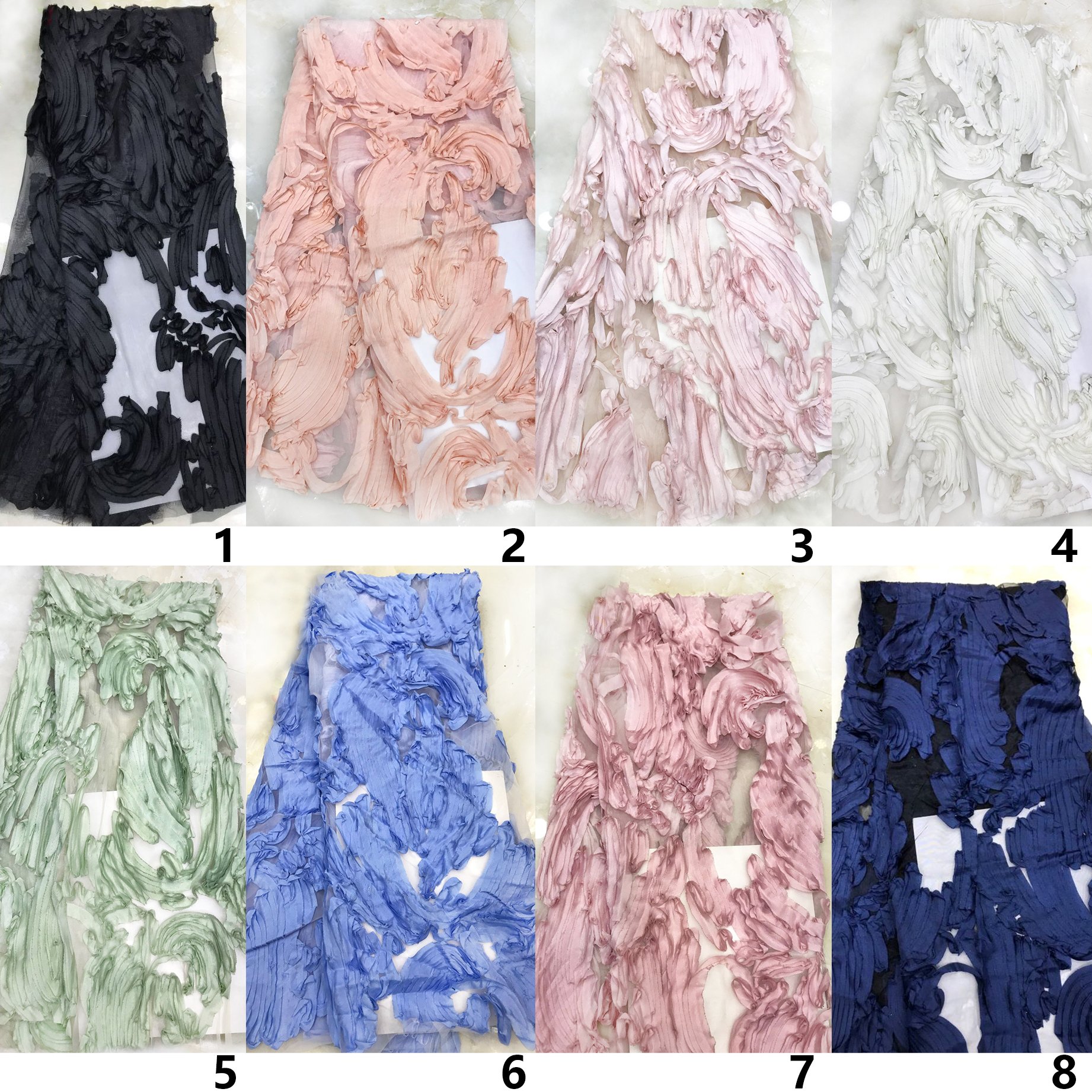 2024 most new 3D tulle ruffle flower ribbon embroidery tulle fabric