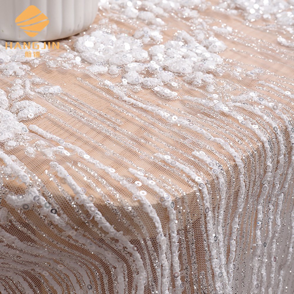 New white wedding glitter foam lace trim embroidery floral sequin lace fabric