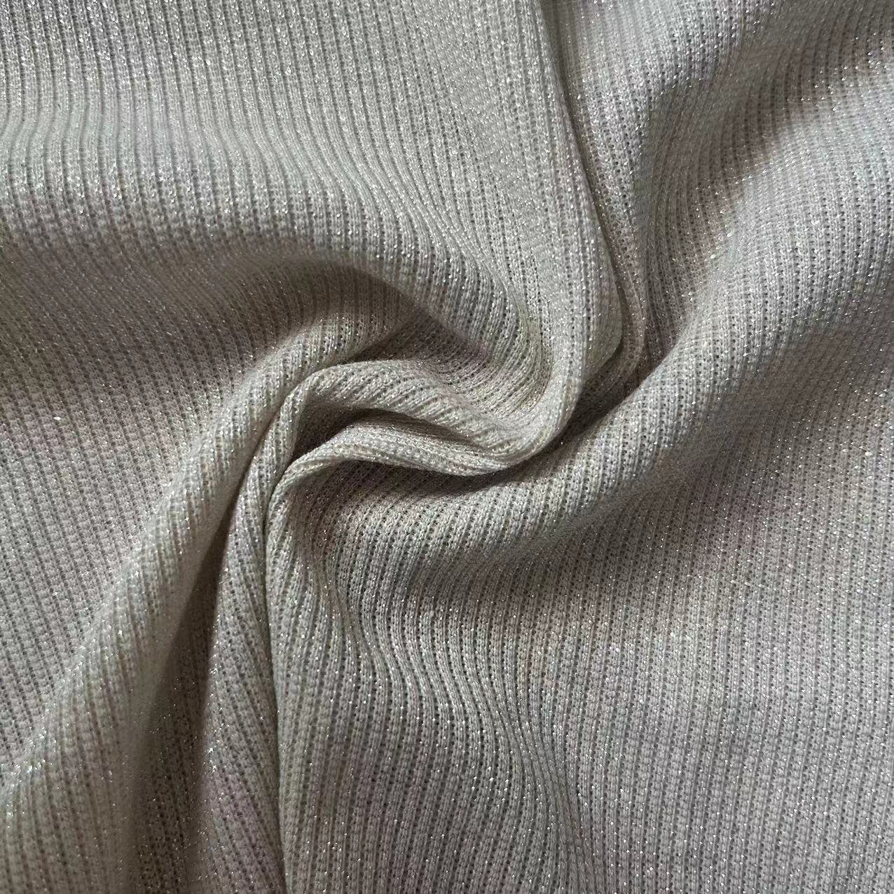 High Quality Custom Polyester Metallic Lurex Stretch Rib Knit Fabric for Ladies Shiny Dress and Shirt/Sweatshirt