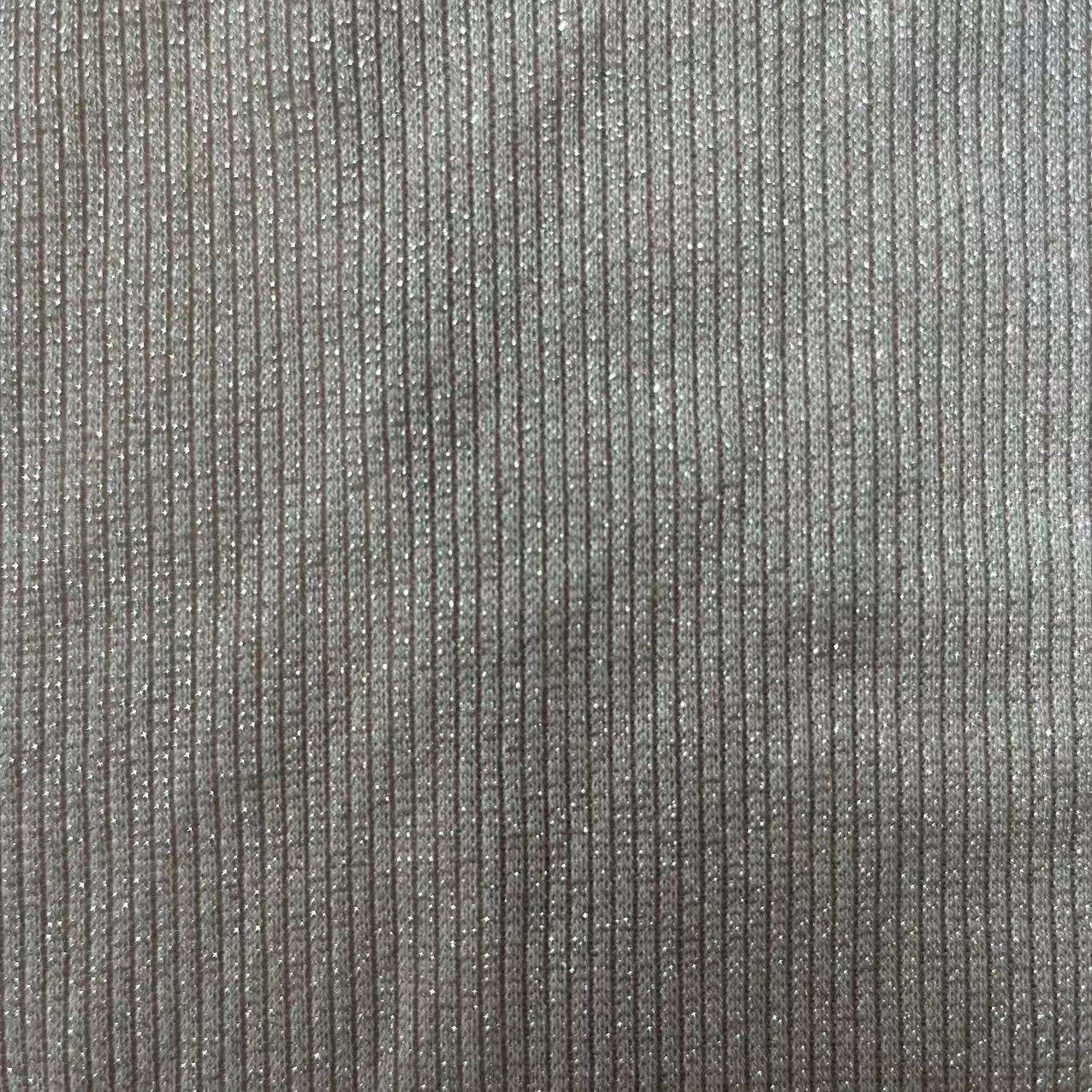 High Quality Custom Polyester Metallic Lurex Stretch Rib Knit Fabric for Ladies Shiny Dress and Shirt/Sweatshirt
