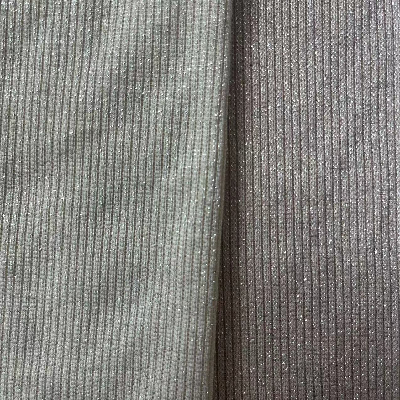 High Quality Custom Polyester Metallic Lurex Stretch Rib Knit Fabric for Ladies Shiny Dress and Shirt/Sweatshirt