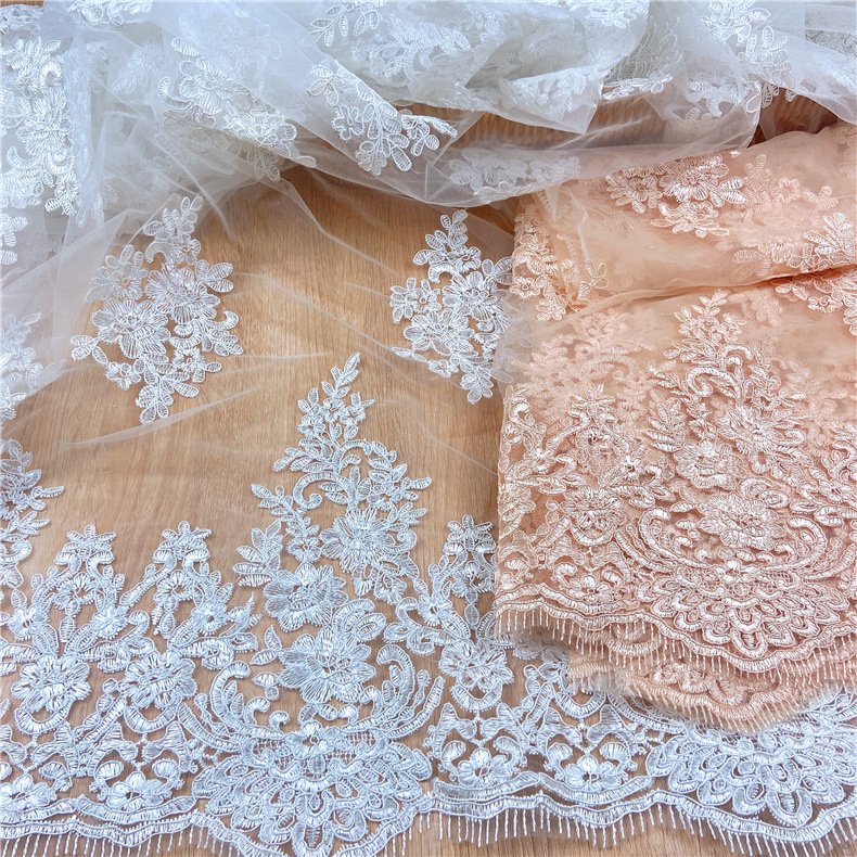 handmade tulle custom welcome knitting white beautiful knitted wedding lace fabric wholesale lace and fabric