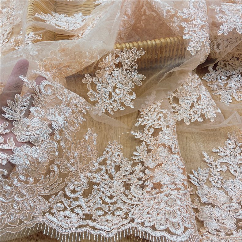 handmade tulle custom welcome knitting white beautiful knitted wedding lace fabric wholesale lace and fabric