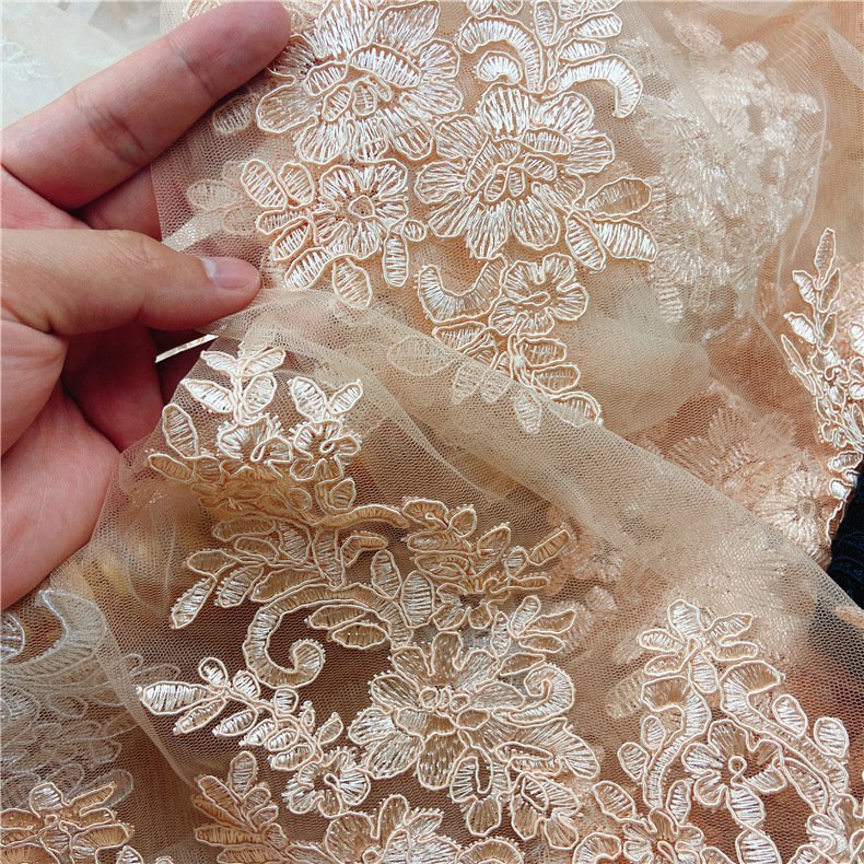 handmade tulle custom welcome knitting white beautiful knitted wedding lace fabric wholesale lace and fabric