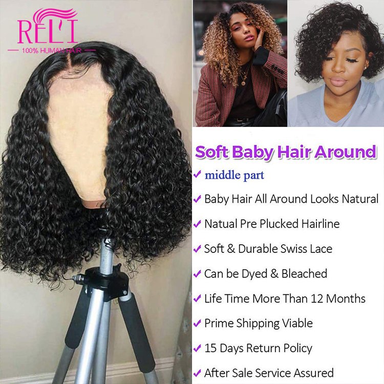 Hd lace frontal wig Bob curly wig 13x6 lace front human hair wigs transparent for Black
