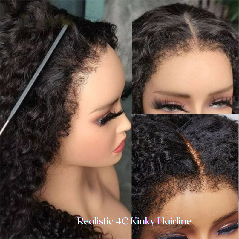 4C Kinky Baby Hair Undetectable Breathable Soft invisible Edge Lace Closure Wig,4X13 Skin Melted Lace Frontal Human Hair wigs