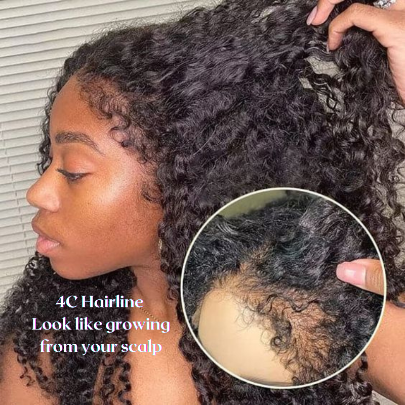 4C Kinky Baby Hair Undetectable Breathable Soft invisible Edge Lace Closure Wig,4X13 Skin Melted Lace Frontal Human Hair wigs