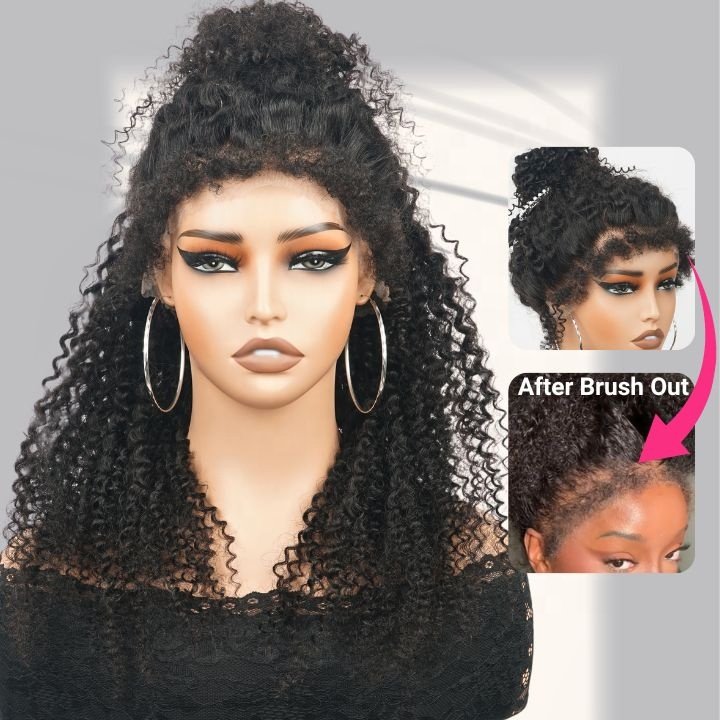 4C Kinky Baby Hair Undetectable Breathable Soft invisible Edge Lace Closure Wig,4X13 Skin Melted Lace Frontal Human Hair wigs