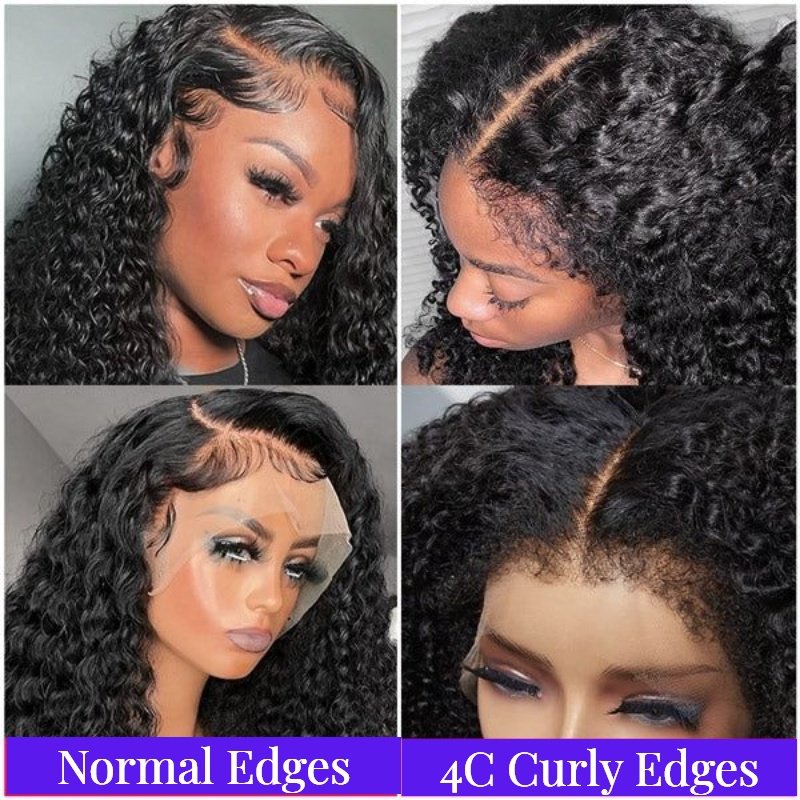 4C Kinky Baby Hair Undetectable Breathable Soft invisible Edge Lace Closure Wig,4X13 Skin Melted Lace Frontal Human Hair wigs