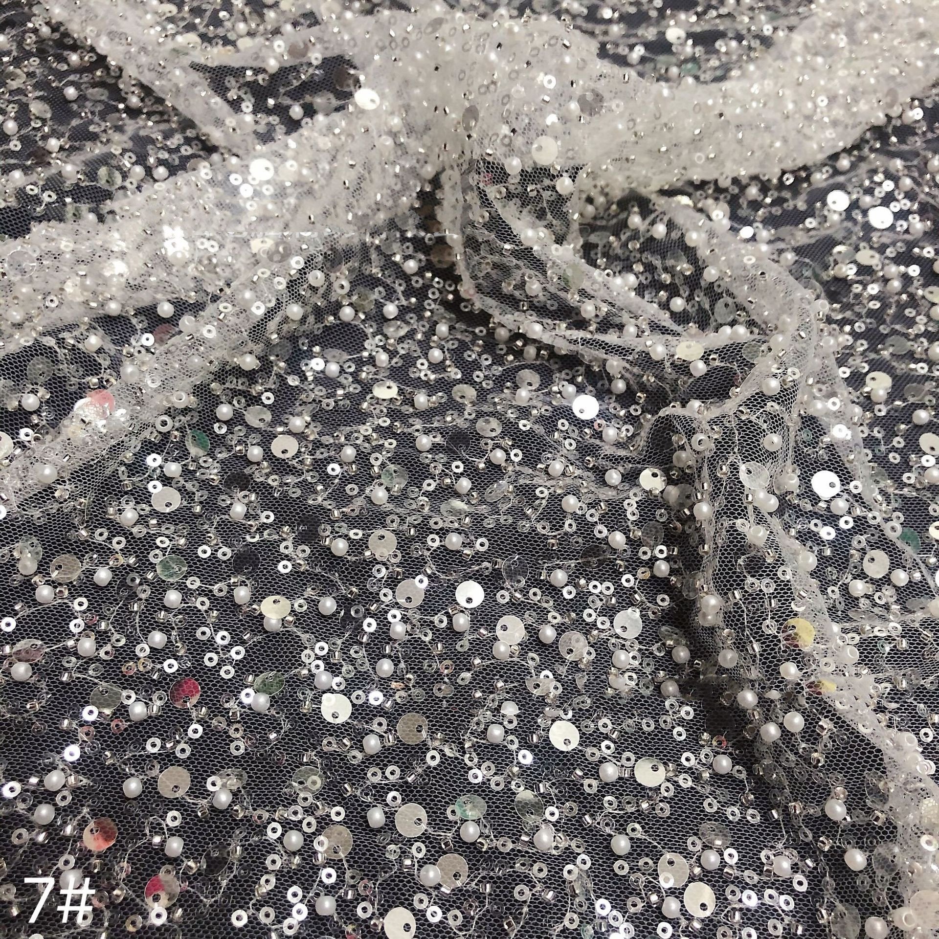 Tul Bordado con Perlas y lentejuelas In stock Luxury heavy beaded sequin tulle net lace fabric