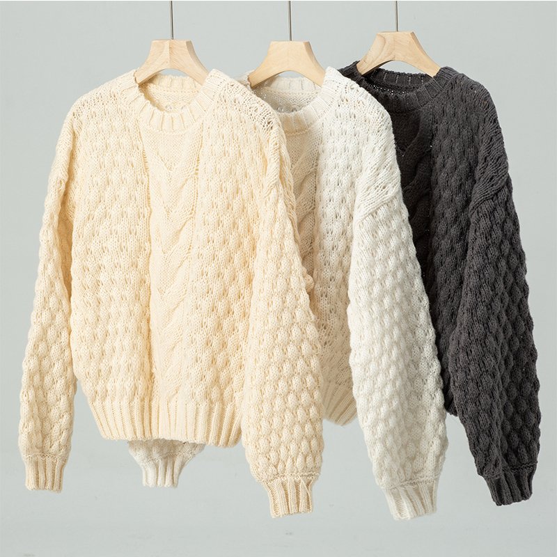Wholesale winter casual light pullover hollow out cutout twisted eight jumper solid color cable knitted ribbed women sweater