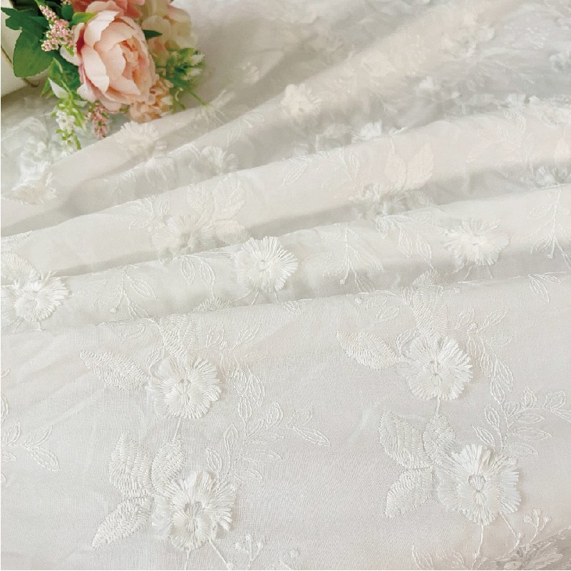 Manufacturer Wholesale Cotton Plant Embroidery Fabric Three Dimensional Embroidery Fabric Pure Cotton Jacquard Clothing Fabric