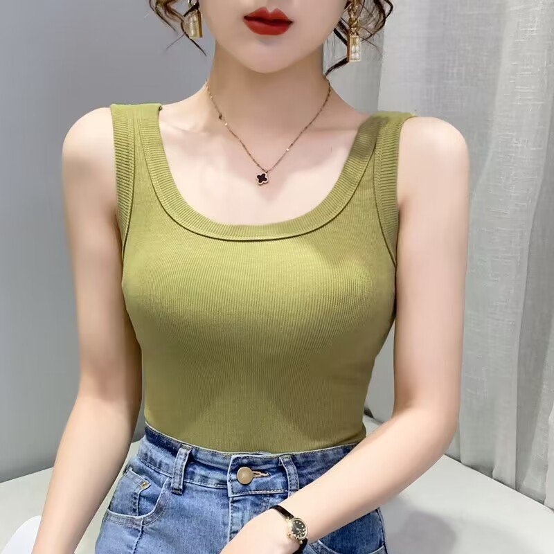 Wholesale Top Sale Ladies Sleeveless Summer Women Vest Crop Top Solid Color Causal Vest Crop Tops