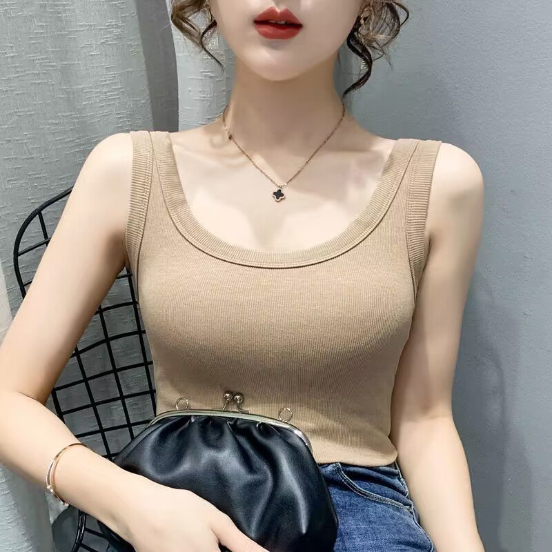 Wholesale Top Sale Ladies Sleeveless Summer Women Vest Crop Top Solid Color Causal Vest Crop Tops