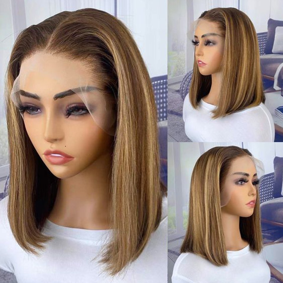 Short Bob Pink Red 613 Highlight 1b Honey Blonde Brown Color Straight Human Hair Full Hd Lace Front Wigs For Black Women