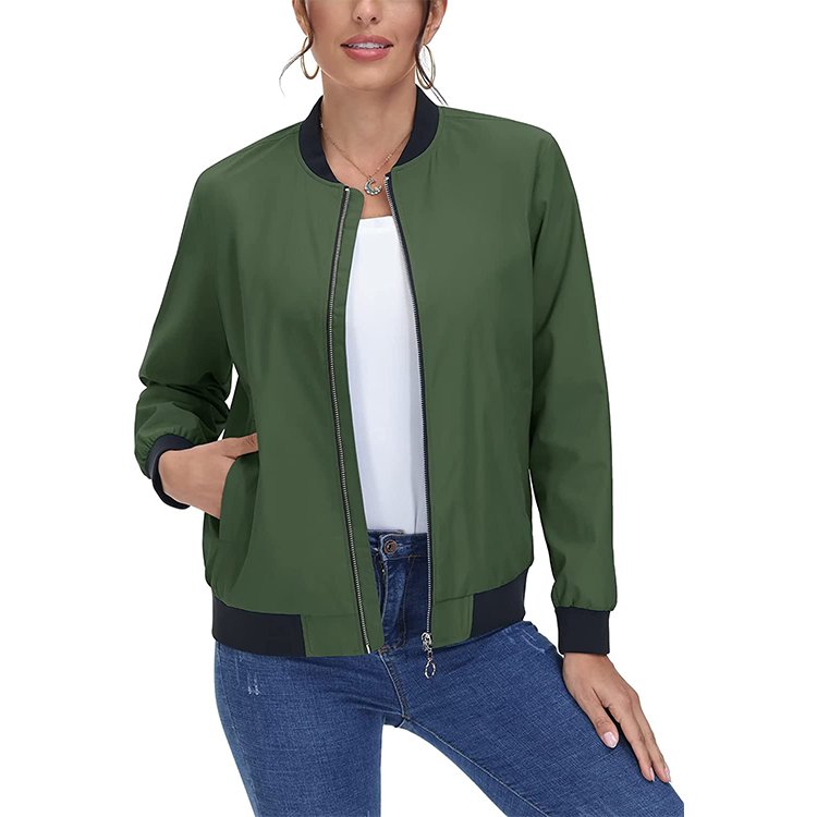 Wind Breaker Jacket Women's Pilot Jacket Polyester Waterproof Casual Zipper Work Coat with Pocket & Street Women's Coat