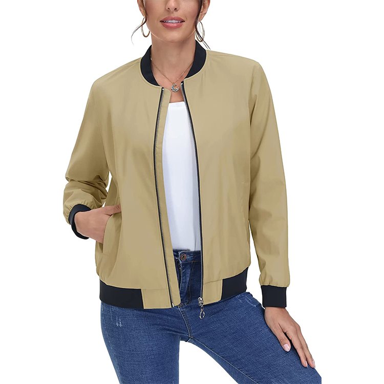 Wind Breaker Jacket Women's Pilot Jacket Polyester Waterproof Casual Zipper Work Coat with Pocket & Street Women's Coat