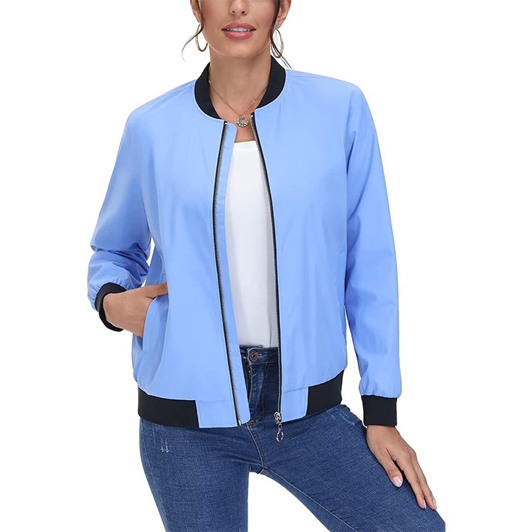 Wind Breaker Jacket Women's Pilot Jacket Polyester Waterproof Casual Zipper Work Coat with Pocket & Street Women's Coat