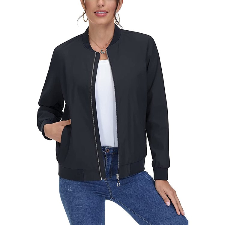 Wind Breaker Jacket Women's Pilot Jacket Polyester Waterproof Casual Zipper Work Coat with Pocket & Street Women's Coat