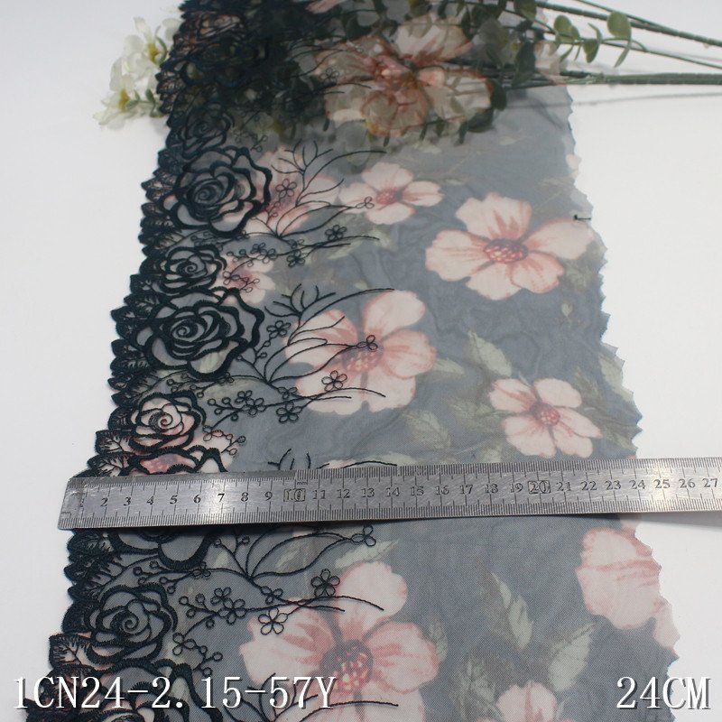 Colorful printed Tulle Embroidered Border Lace Trim rose Flower Embroidery Mesh Lace For Women Dress