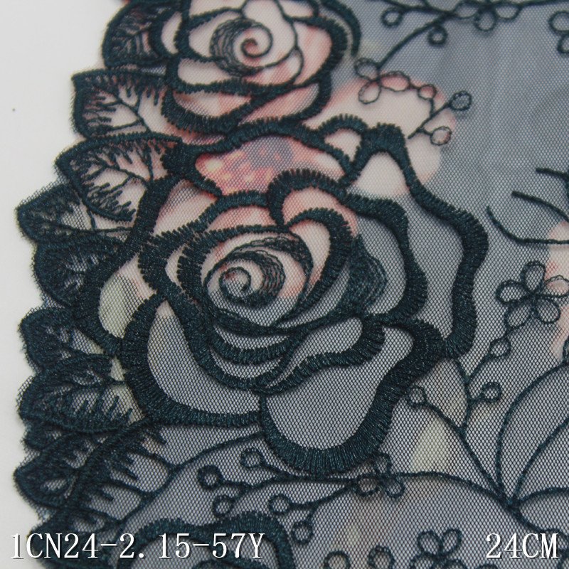 Colorful printed Tulle Embroidered Border Lace Trim rose Flower Embroidery Mesh Lace For Women Dress
