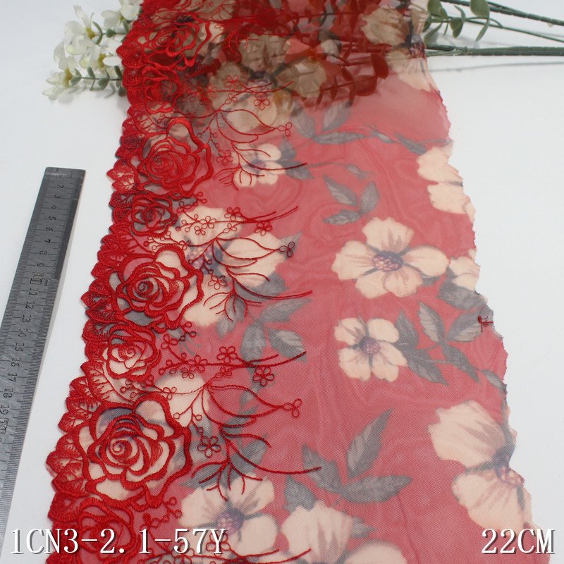 Colorful printed Tulle Embroidered Border Lace Trim rose Flower Embroidery Mesh Lace For Women Dress
