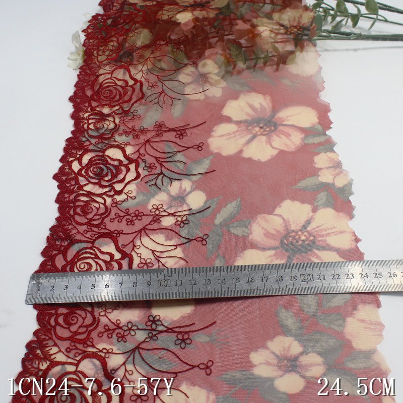 Colorful printed Tulle Embroidered Border Lace Trim rose Flower Embroidery Mesh Lace For Women Dress