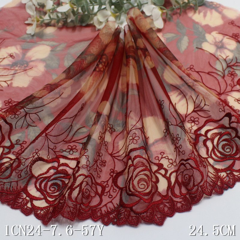 Colorful printed Tulle Embroidered Border Lace Trim rose Flower Embroidery Mesh Lace For Women Dress