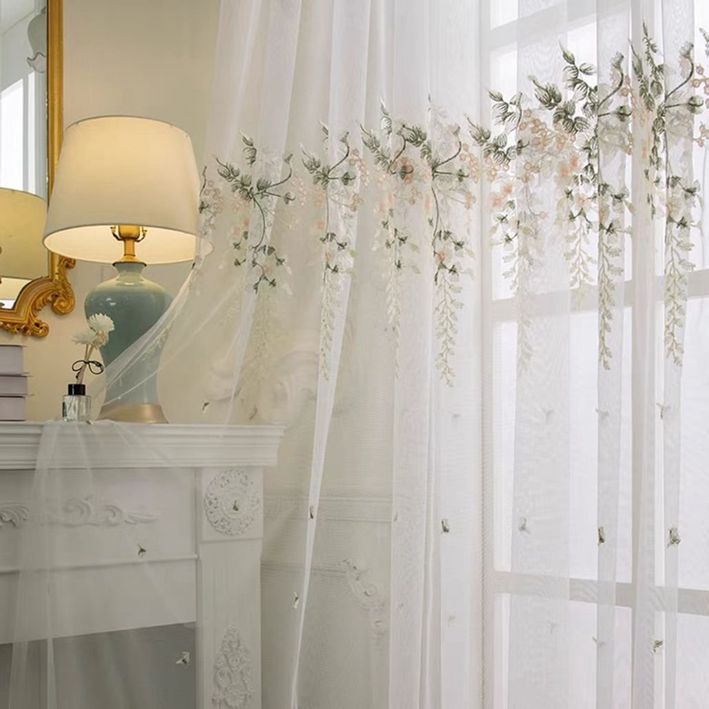 Factory Wholesale Ready Made High Quality Pendant Sheer Polyester Embroidery Curtain for Decoration
