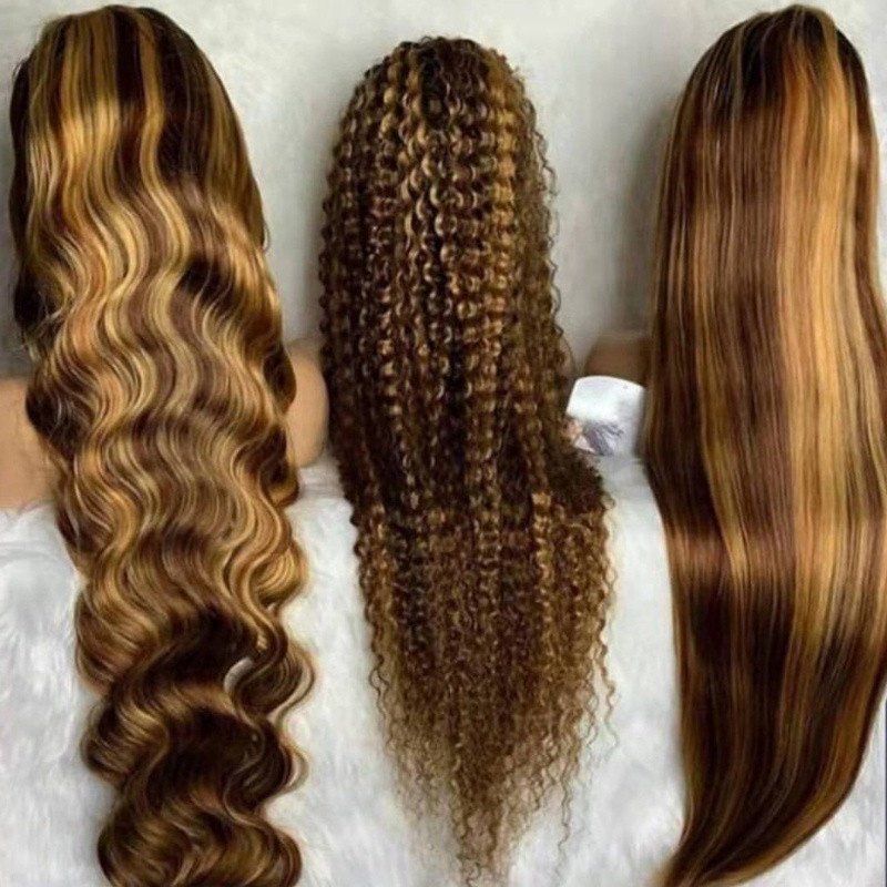 13x4 Honey Blonde Highlight Wig Bone Straight Brazilian Human Hair Virgin Glueless Ombre Piano Color Lace Wigs HD Lace Front Wig