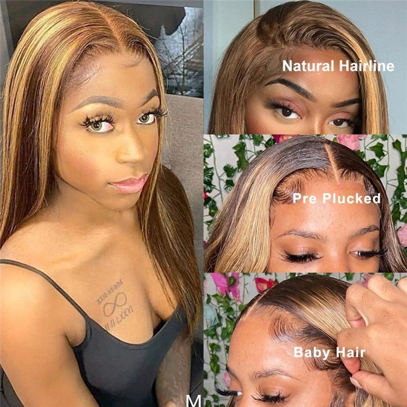 13x4 Honey Blonde Highlight Wig Bone Straight Brazilian Human Hair Virgin Glueless Ombre Piano Color Lace Wigs HD Lace Front Wig