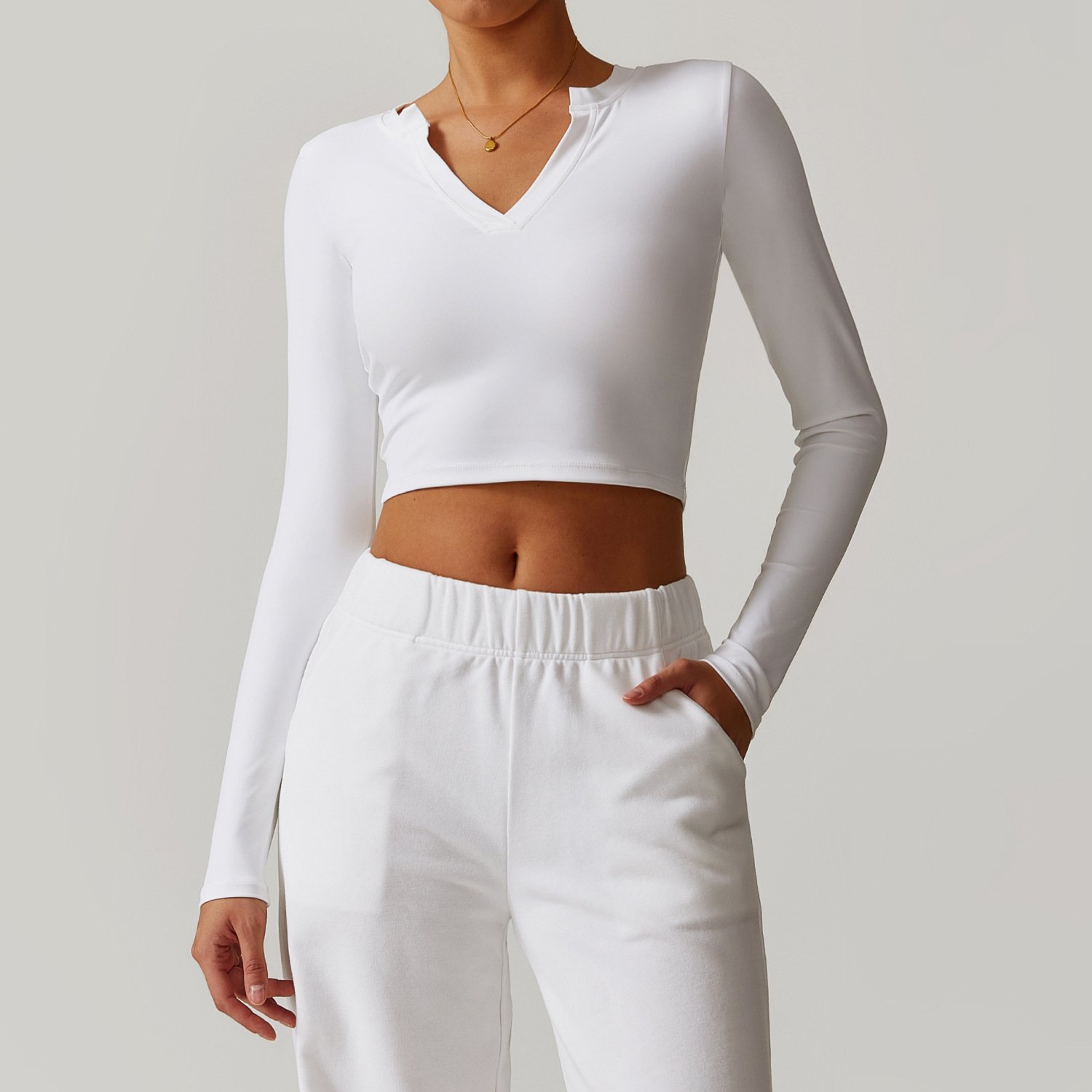 New Comfortable And Breathable Fashion Neckline With Chest Pads Rib Fit Yoga Suit Long Sleeve Women's Fitness Top