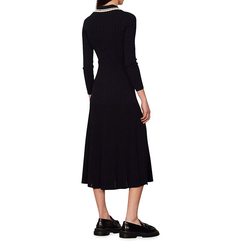 Polo Neck Elegant Solid Casual Luxury Long Sleeve Fashion Ladies Button Up Slim Casual Knitted Ribbed Midi Dress