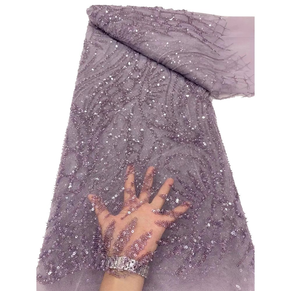 NI.AI New Style African French Net Lace Fabrics With Sequins And Beads Black Color Women Evening Dress Mesh Lace Fabrics