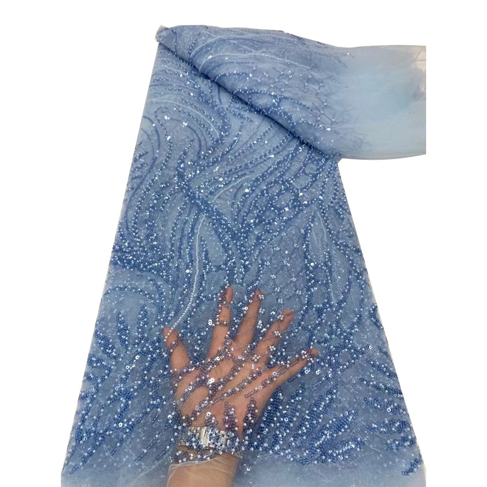 NI.AI New Style African French Net Lace Fabrics With Sequins And Beads Black Color Women Evening Dress Mesh Lace Fabrics