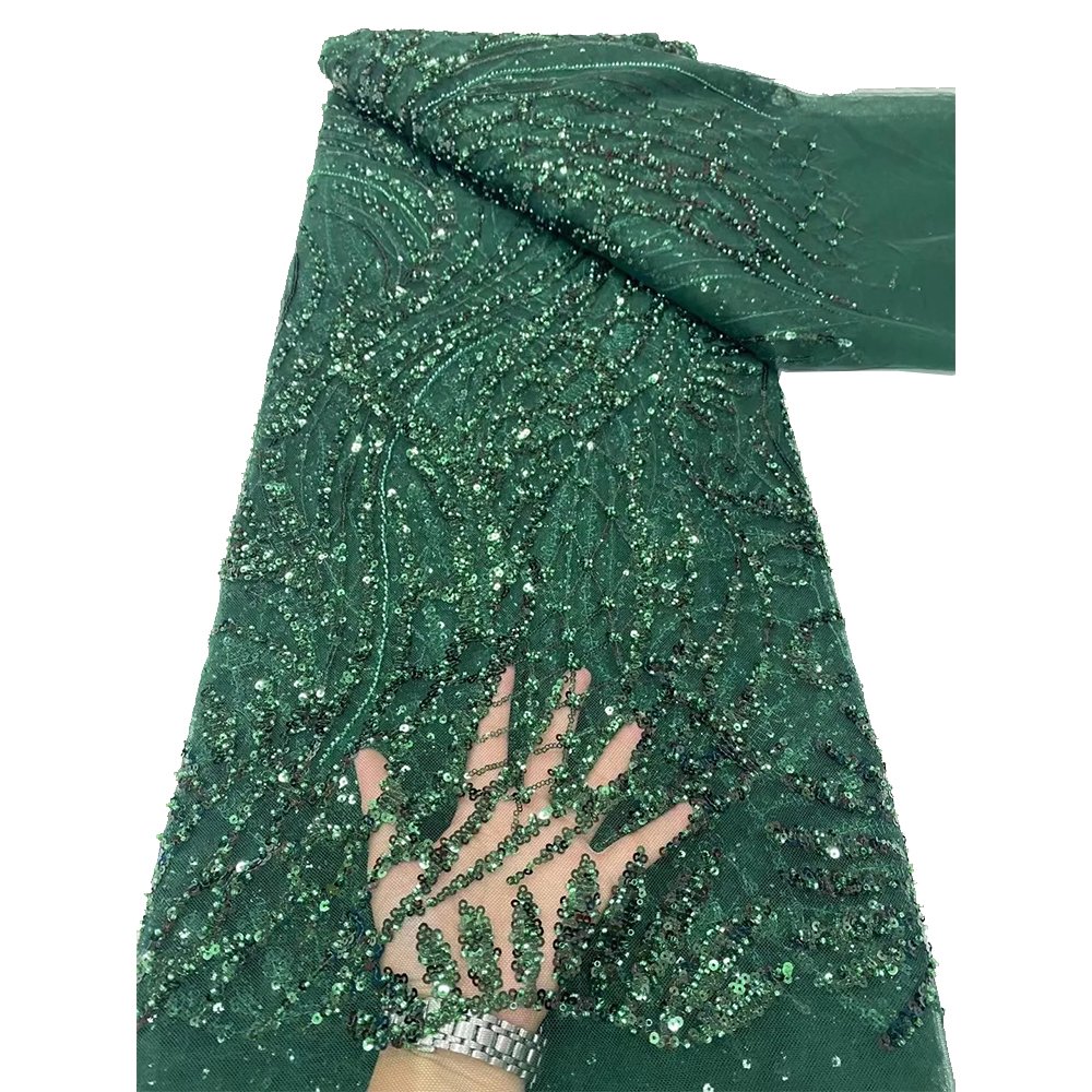 NI.AI New Style African French Net Lace Fabrics With Sequins And Beads Black Color Women Evening Dress Mesh Lace Fabrics